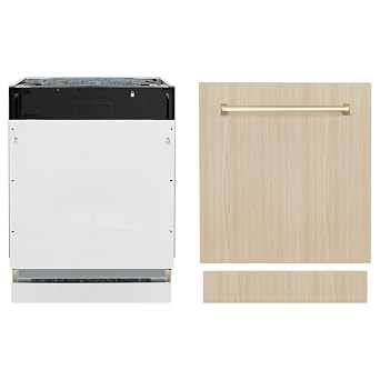 ZLINE Autograph Edition 24" Tallac Series 3rd Rack Top Control Built-In Tall Tub Dishwasher in Custom Panel Ready with Champagne Bronze Handle, 51dBa DWVZ-24-CB