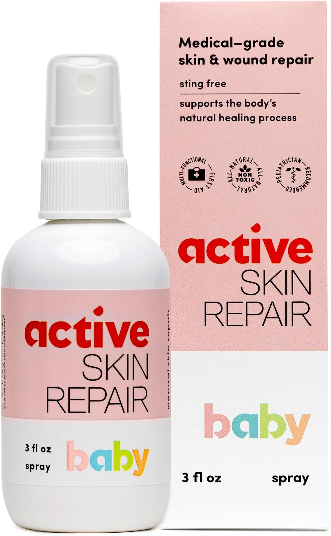 Active Skin Repair Natural, Non-Toxic, No Sting Baby Spray First Aid Safe For Use on Diaper Rash, Baby Acne, Eczema, Cuts, Wounds, Scrapes, and Other Skin Irritations (3 oz. Spray)