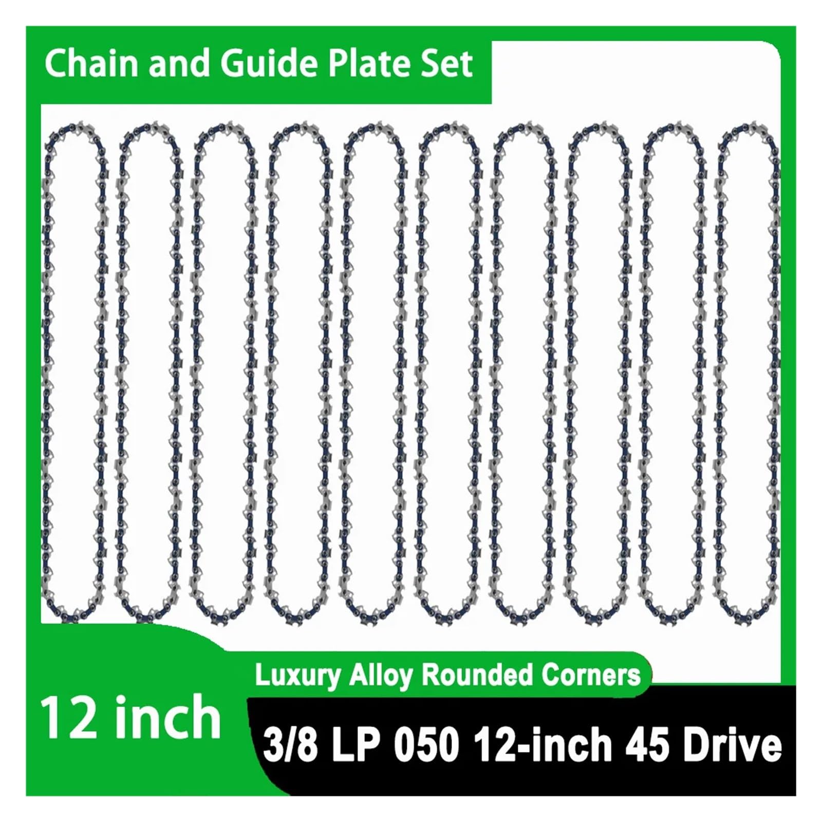 Sierra eléctrica LP de 12 pulgadas y 3/8, 45 eslabones transmisión, cadenas motosierra, hoja registro, cadena poda, accesorios for corte madera(10pcs 12-inch Chain)