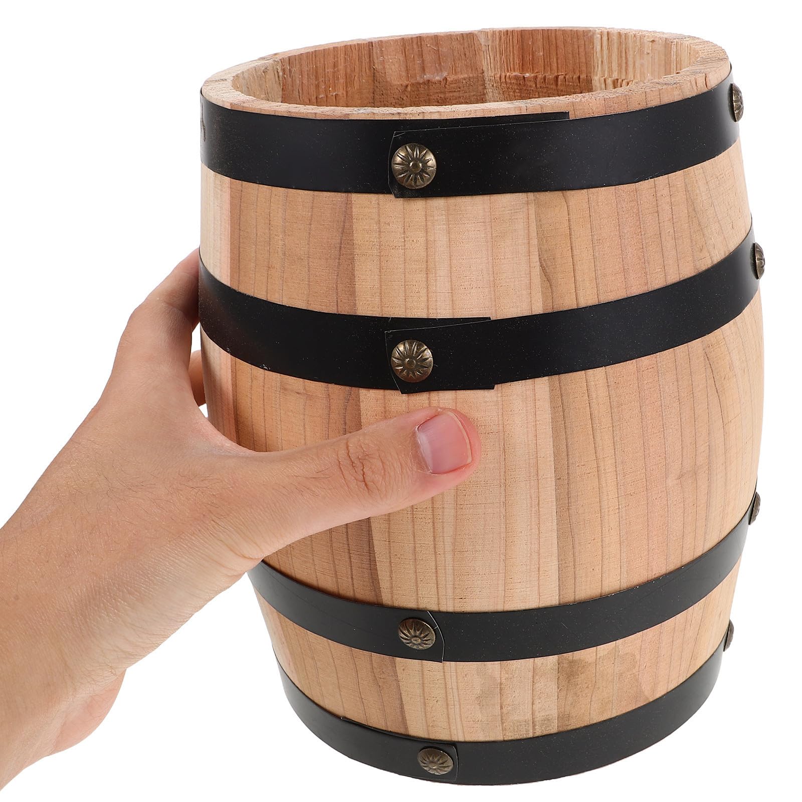 Caja de Almacenamiento de Cubiertos Vintage de Madera, Barril Beige