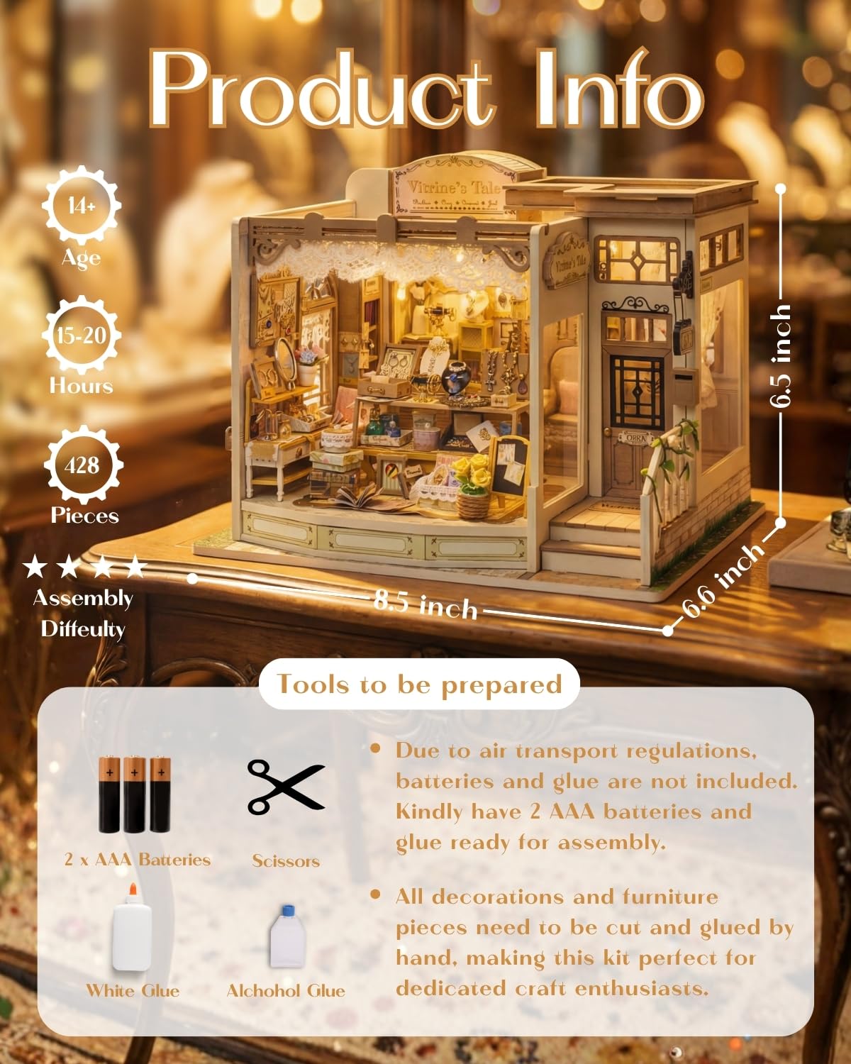 Vitrine's Tale - Kit de casa en miniatura con luz LED - Kit de casa de muñecas - Rompecabezas 3D de madera para casa de libros, rincón de Halloween, cumpleaños para mujeres