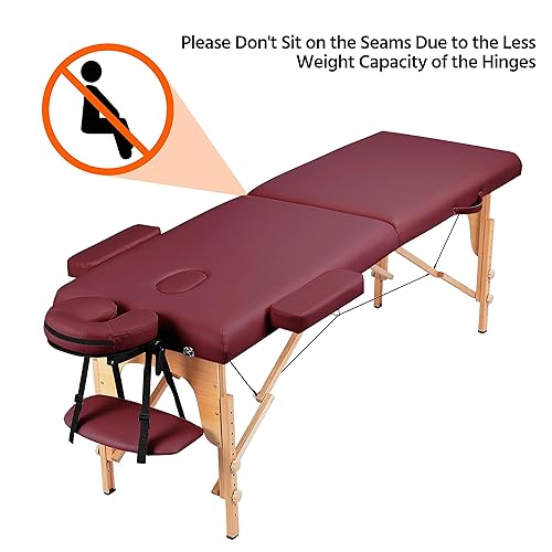 Miniatura 6 de Topeakmart Mesa de masaje portátil, cama de masaje, cama de spa, mesa de terapia, mesa de tratamiento plegable, altura ajustable, cama de salón de