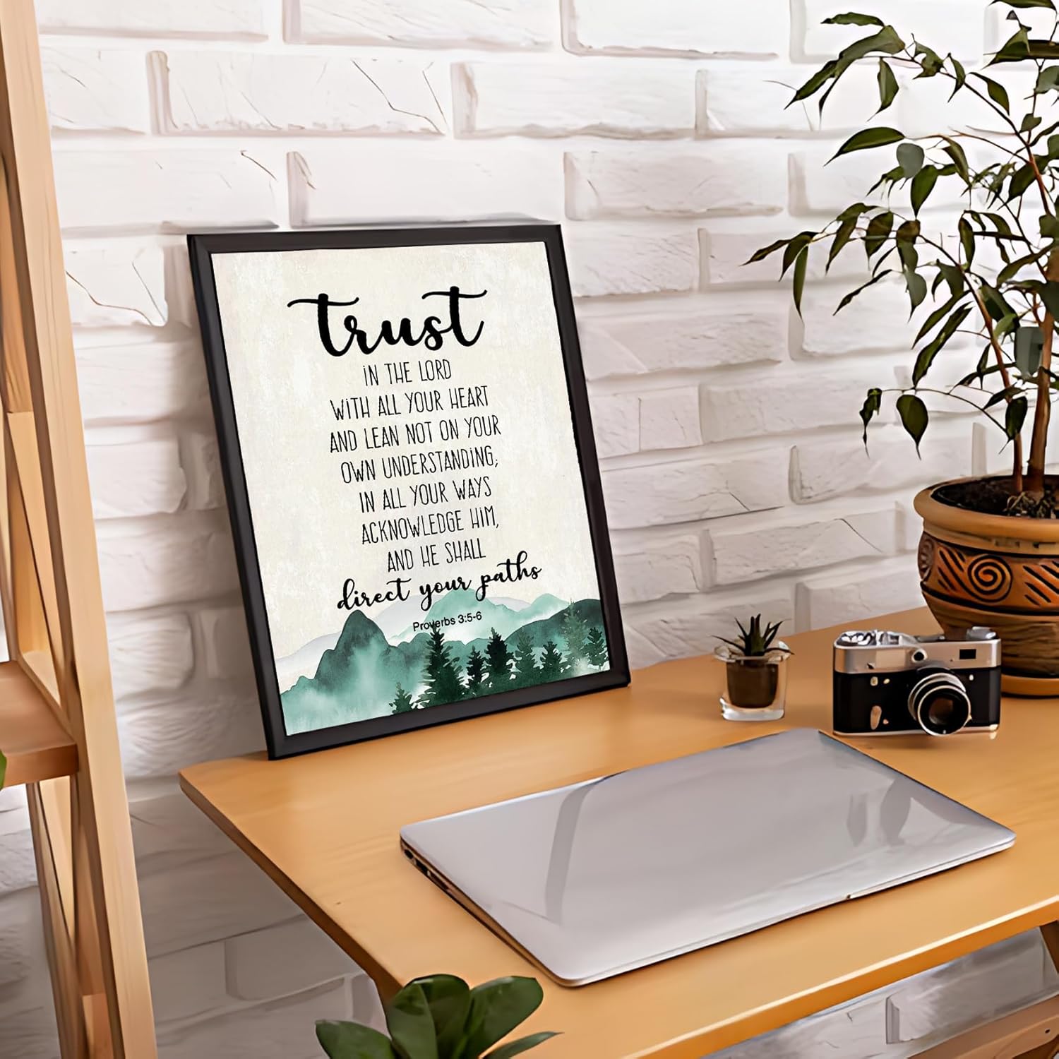 PHAMTE Christian Proverbs 3:5-6 Trust In The Lord With All Your Heart Framed Wall Art Prints Posters Decor, Bible Verse Religious Pictures Framed Artwork for Walls Prayer Living Room Decor 11x14