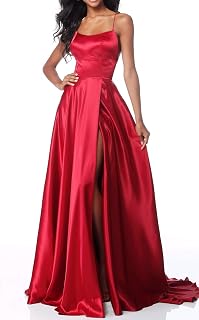 Langes Satin-Spaghettiträger-Ballkleid