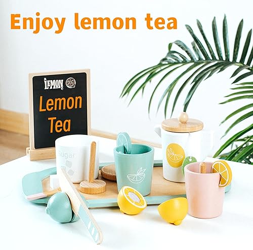 Miniatura 4 de Juego de té de madera para niñas pequeñas, juego de té para niños pequeños, juguetes de madera, accesorios de cocina para niños pequeños (té de