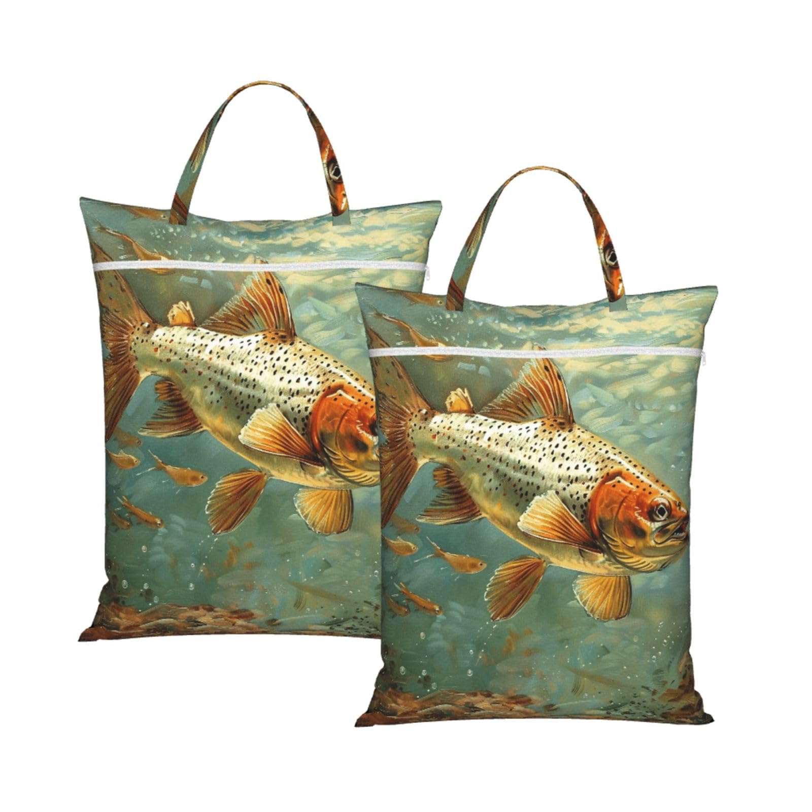 Large Travel Laundry Bags,Fly Fish Print with Handle Foldable Laundry Bag for Holidays Gym Swimming and Family Trips, 2Pcs