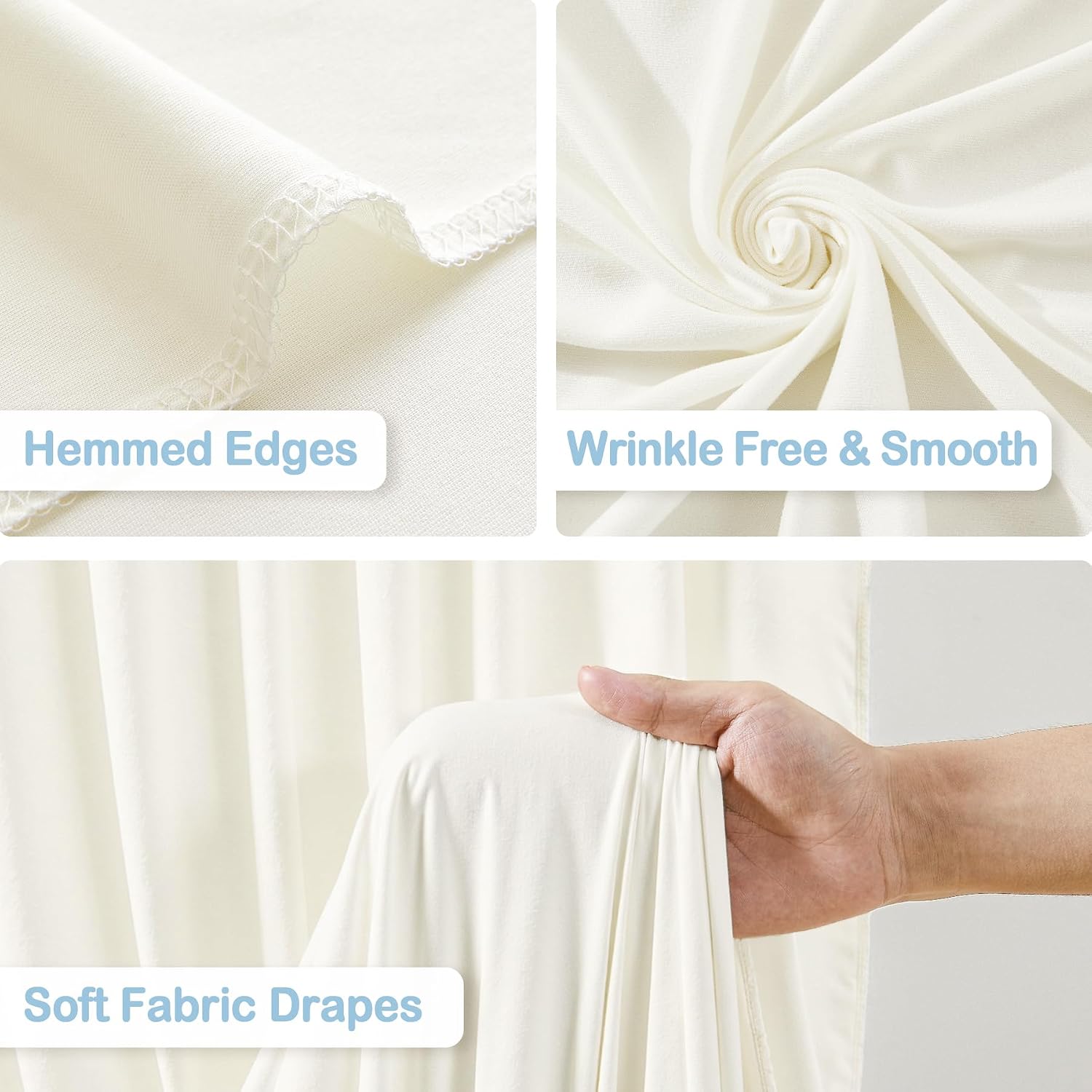 2 Panels Ivory Backdrop Curtains - Wrinkle Free Fabric Backdrop Curtain for Photoshoot, 10FT Wedding Party Photo Backdrop Drapes for Birthday Baby Shower Photography Stage Background Decorations