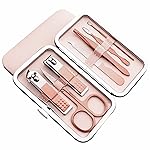 QURIPE 7pcs Manicure Set, Nail Clippers Kit, Stainless Steel Manicure Kit, Nail Clipping Tools Portable Travel Grooming Kit, The Best Gift with Luxurious Case(Rose Gold)