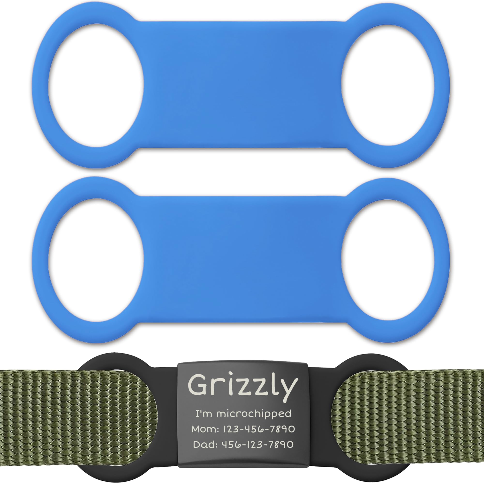 Anavia 2-Pack Silicone Bands, Fits to Anavia Silicone Slide on Pet Tags, S/M/L/XL Multiple Colors FDA Grade Silicone Replacement Tag Attachment Holder (Blue, X-Large)