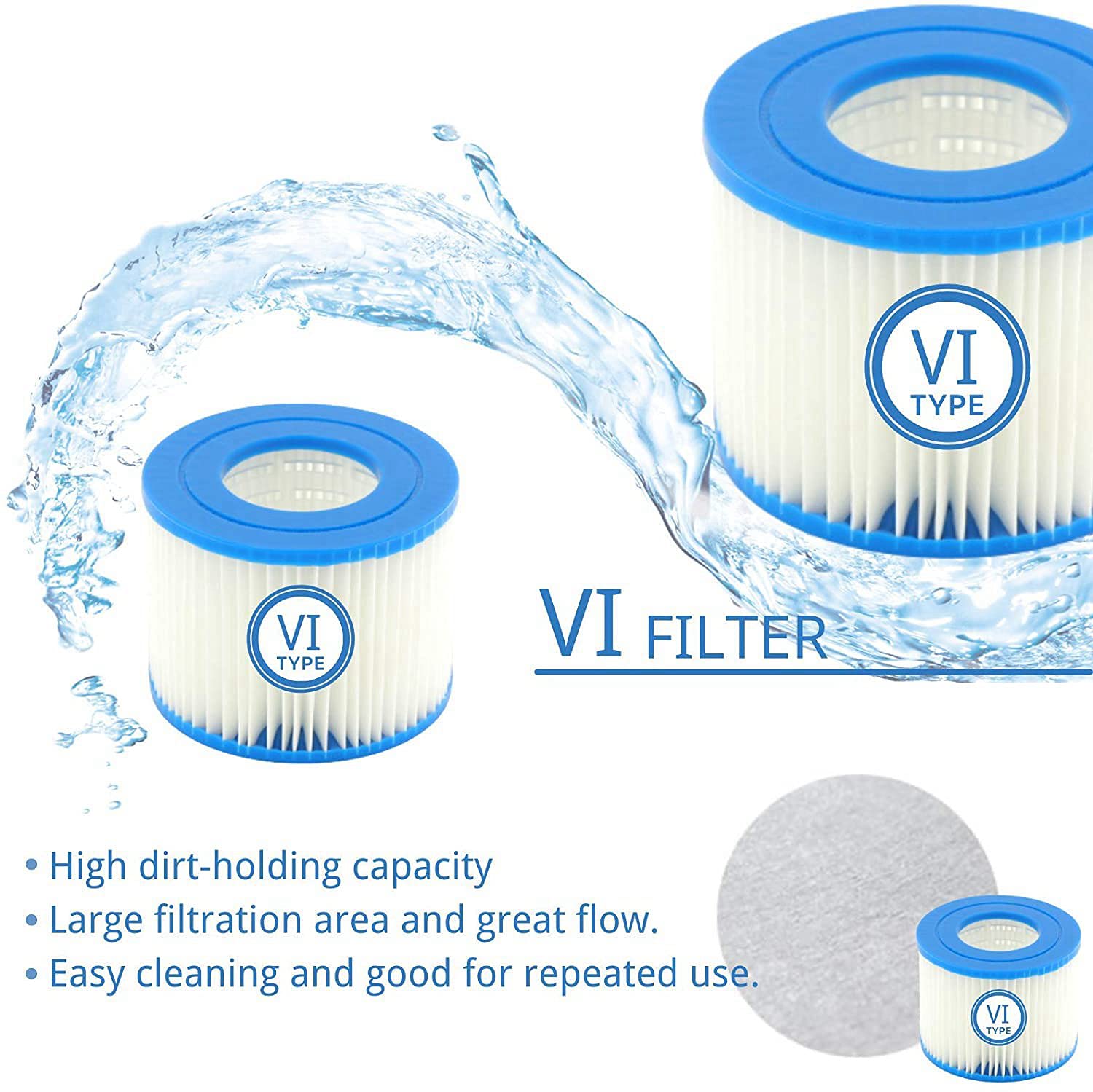 VI Ersatz Filterkartusche für Pool, VI Filter Ersatzfilter,für BW Flowclear Pool Filter, für BW VI Filter, für Miami, Vegas, Monaco. Größe 6-58323 (4 Stück)