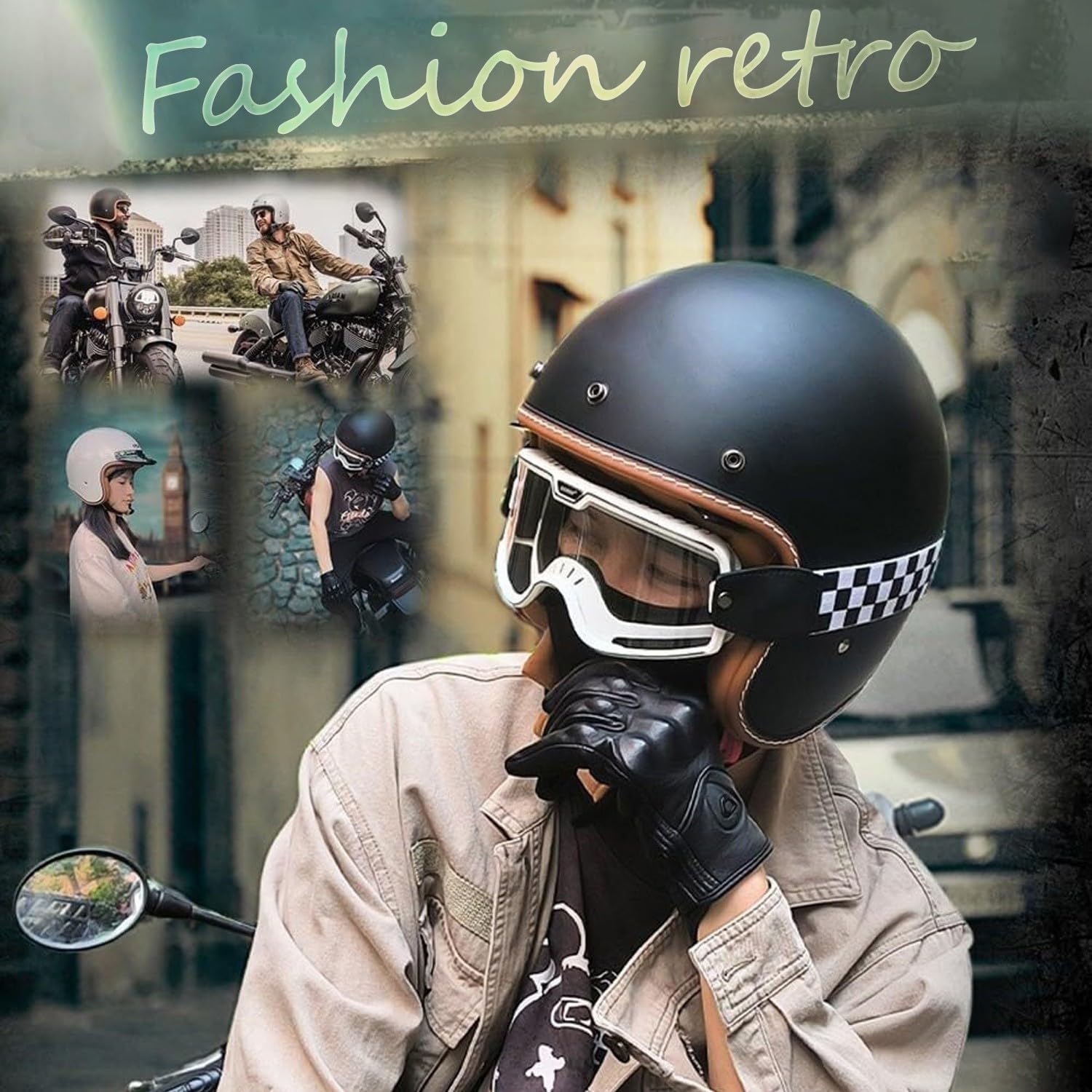 Retro 3/4 Motorrad Helm Deutsche JetHelm Vintage-Roller-Helm DOTECE-Zertifizierter Retro-Motorradhelm Mit Offenem Gesicht Für Damen Und Herren Leichter Moped-Helm