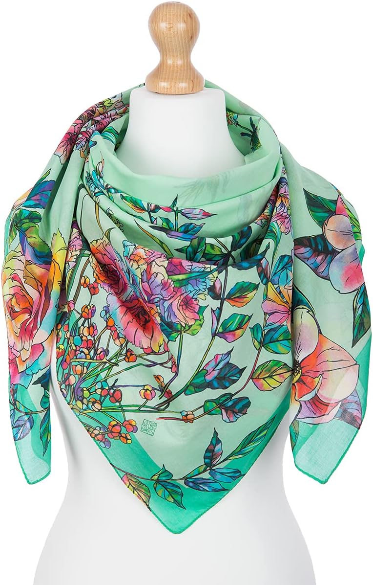 Pavlovo Posad Shawl Scarf 100% Cotton Square Wrap Art Designer Floral Scarf 115x115 cm 10602-11
