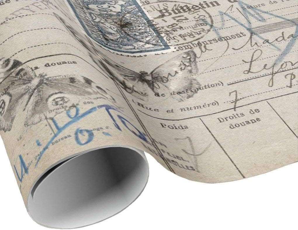 French Travel Document Gift Wrap Sheets - Stamps and Butterflies Wrapping Paper - Gift Paper - Craft Decoupage Collage Paper