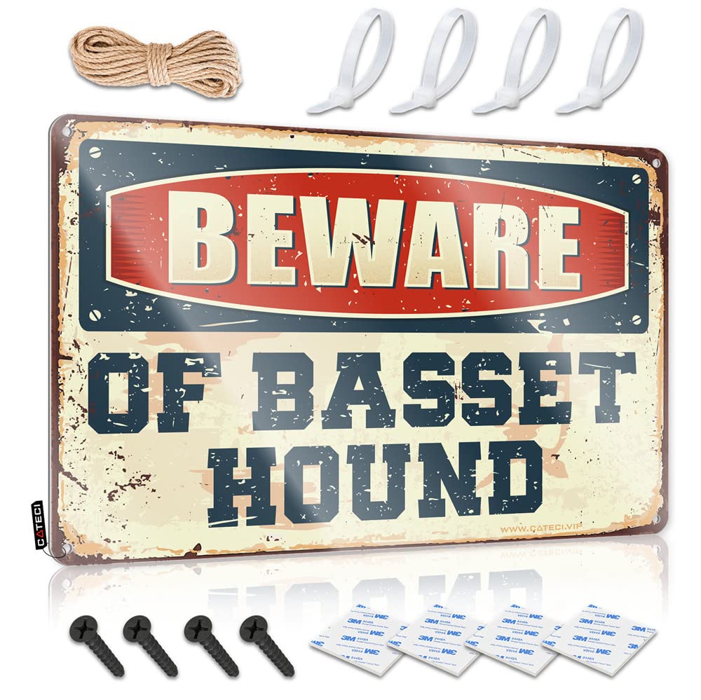 Decore, Wall Art Colorful Letters Beware Of Basset Hound | Rustic Unique Wall Art(20X30CM)