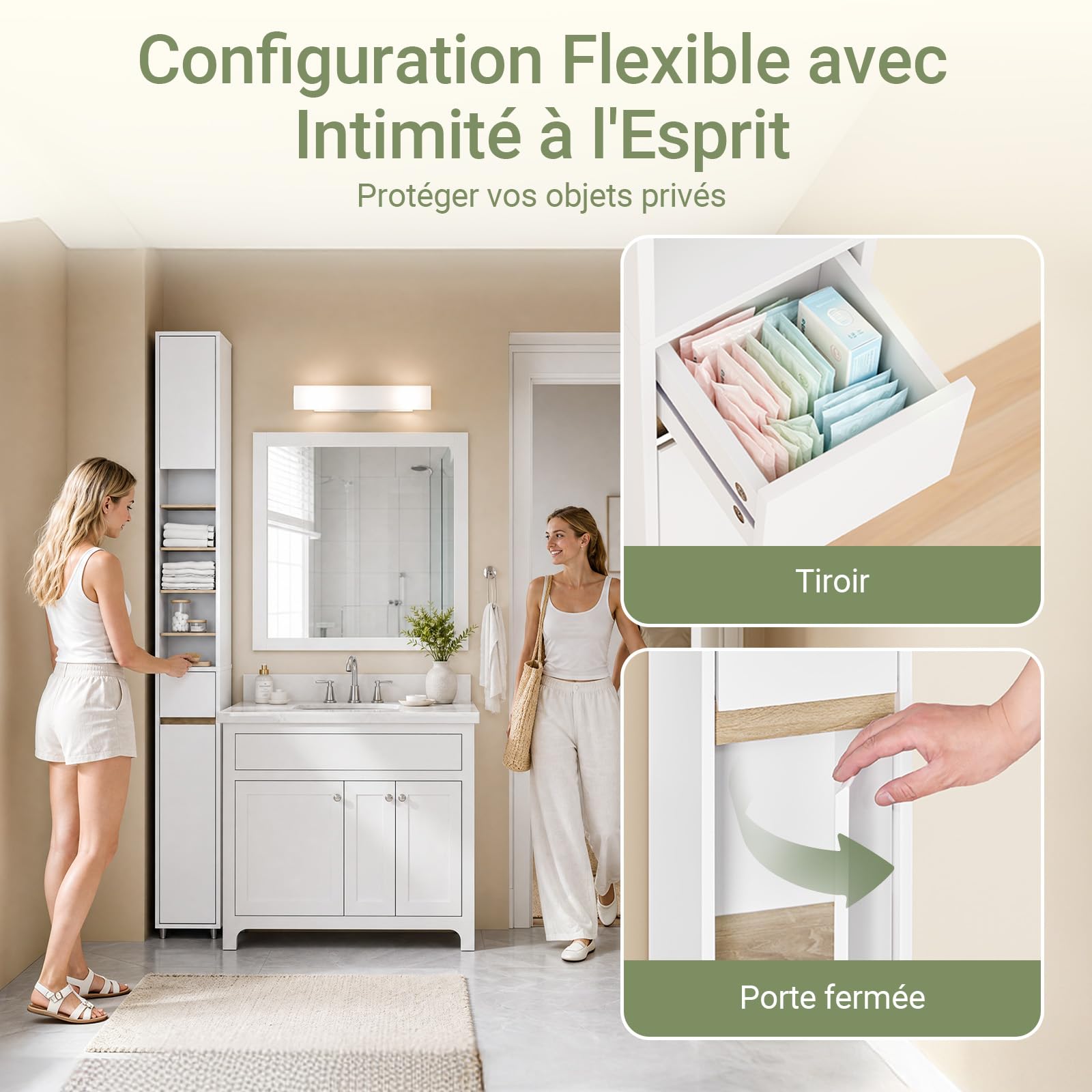 SoBuy Meuble Salle de Bain Colonne Salle de Bain 180cm Armoire de Rangement Étroite 20x20cm avec Étagères Réglables et Tiroir - Colonne Gain de Place pour WC, Lavabo, Buanderie Blanc BZR34-WN