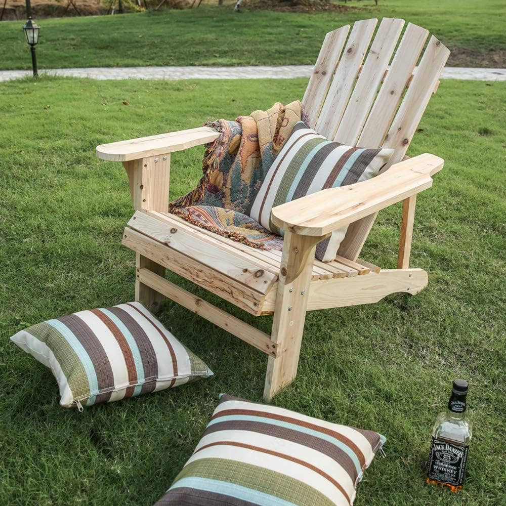 LOKATSE HOME Outdoor Wooden Adirondack Chairs Natural for Yard, Patio, Garden, Lawn: Garden & Outdoor
