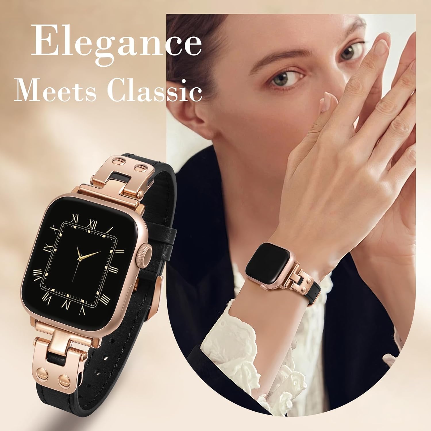 Minyee Slim Leather Band Compatible with Apple Watch Bands 38/40/41/42/44/45/46/49mm Women, Dressy Thin Soft Leather Strap with Tapered Metal Buckle for iWatch Series 11 10 9 8 7 6 5 4 SE/Ultra 3 2 1 - Image 2