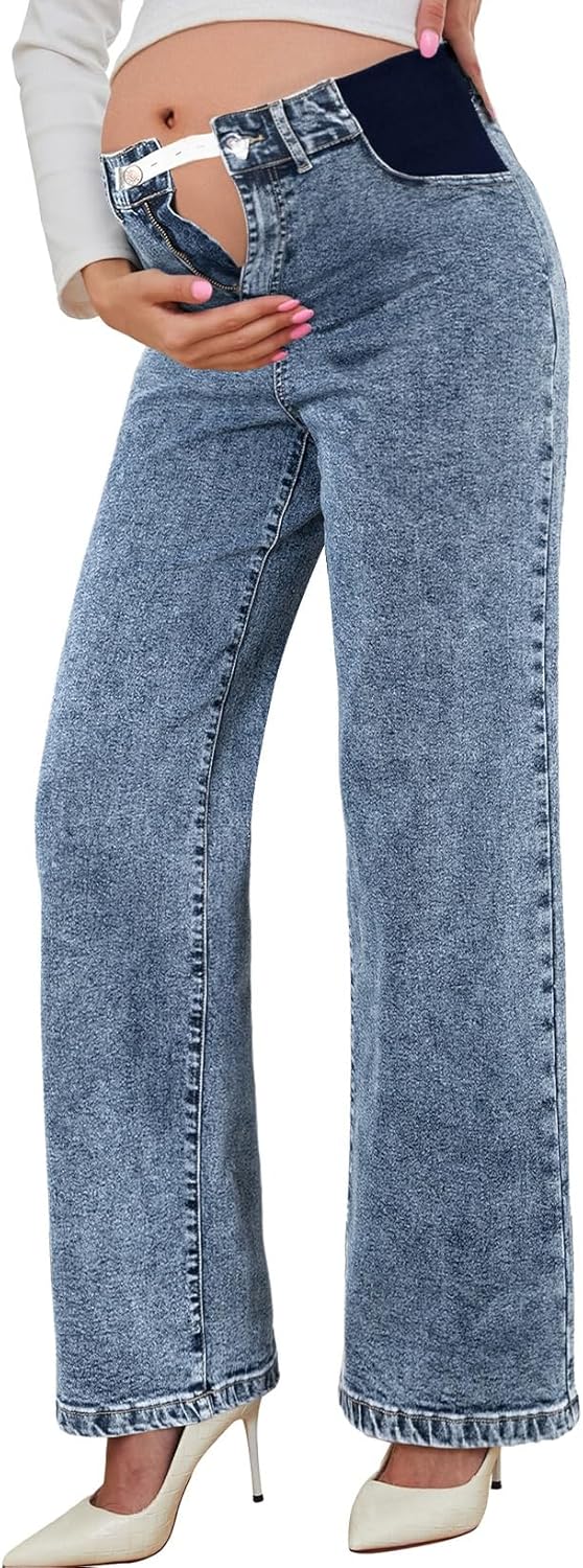 BLENCOT Maternity Jeans for Women High Waist Straight Leg Pregnancy Denim Pants with Pockets - Image 5
