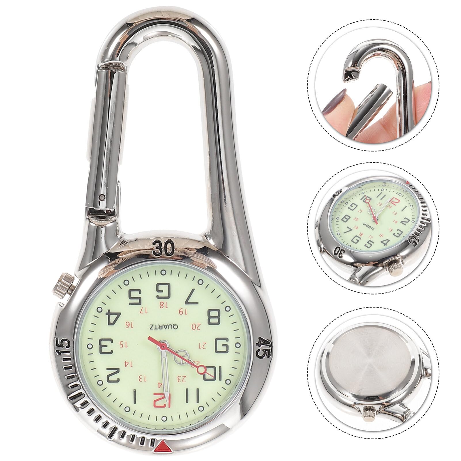 ULTECHNOVO Orologio a Clip Con Quadrante Fosforescente E Moschettone Per Zaino Cintura Orologio Da Taschino Unisex Leggero Per Escursionismo Alpinismo Infermieri Movimento Preciso