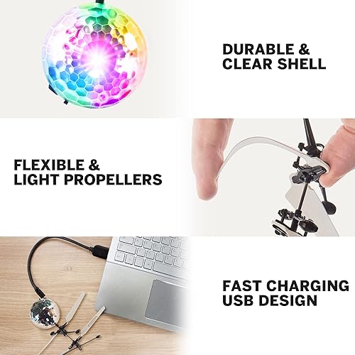 Vista 4 de Force1 Orbiter Flying Orb Ball Toy Hand Operated Spinner Drones para niños – Mini OVNI Drones Juguetes con control remoto, recargable LED flotante