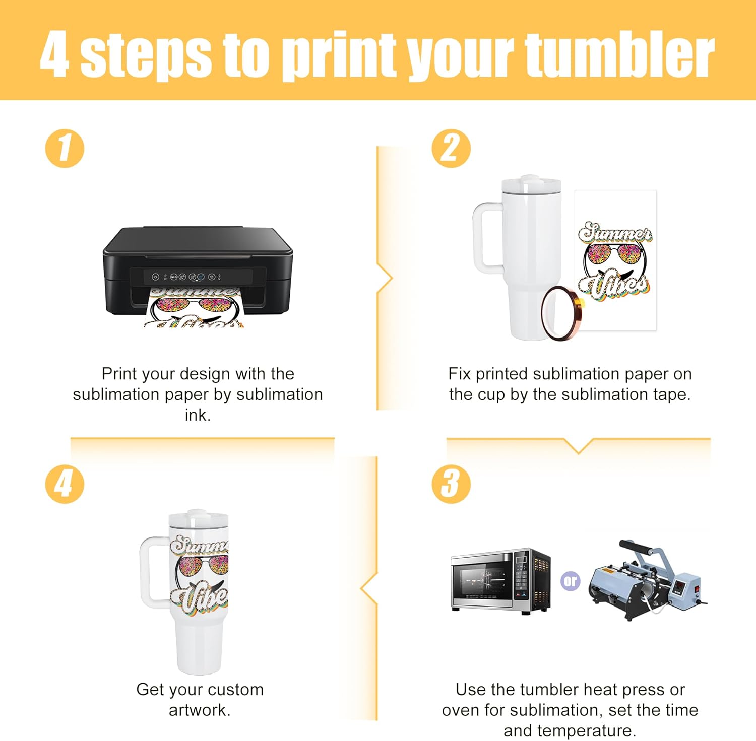 AGH 4 Pack 30 oz White Sublimation Tumbler with Handle, Stainless Steel Straw, Insulated Double Wall Vacuum Reusable Cups with Leakproof Lid - Image 3