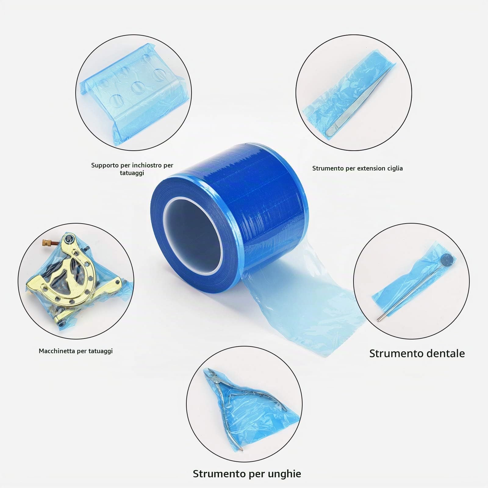 ATOMUS 1200PCS / rullo Blu Pellicola antipolvere per macchinetta per tatuaggi Impugnatura Porta inchiostro Accessori per tatuaggi Strumento Pellicola protettiva Pinzette Strumento dentale