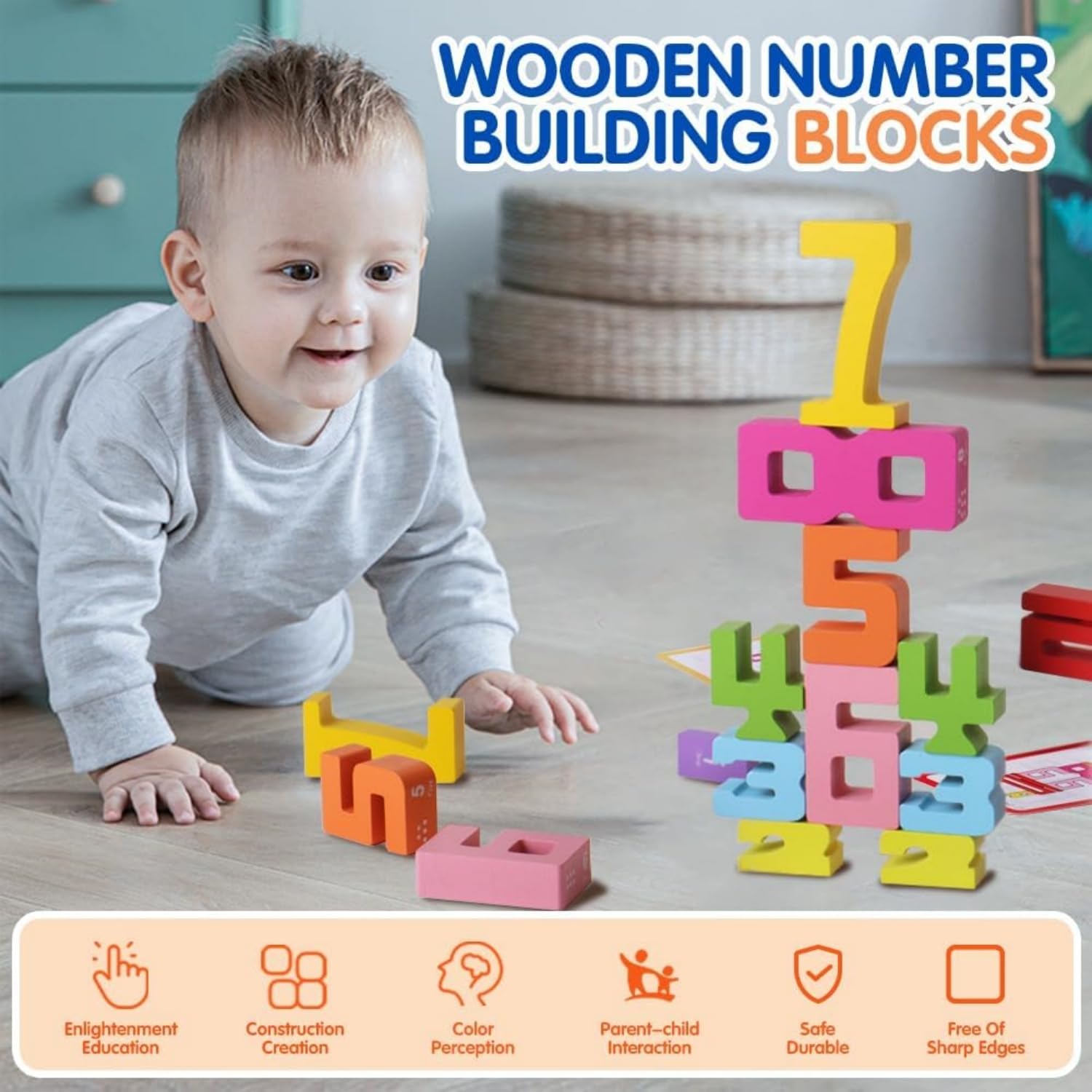 Preschool Educational Toys Montessori Wooden Number Blocks Set - 20pcs ...