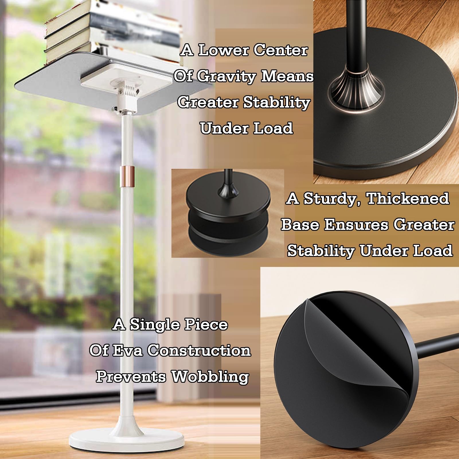 Generico Leggio da Pavimento Regolabile con fermapagine - Leggio Ideale per Bibbie, Computer Portatili, Libri di Cucina, proiettori e Lettura - Design Versatile con Altezza Regolabile