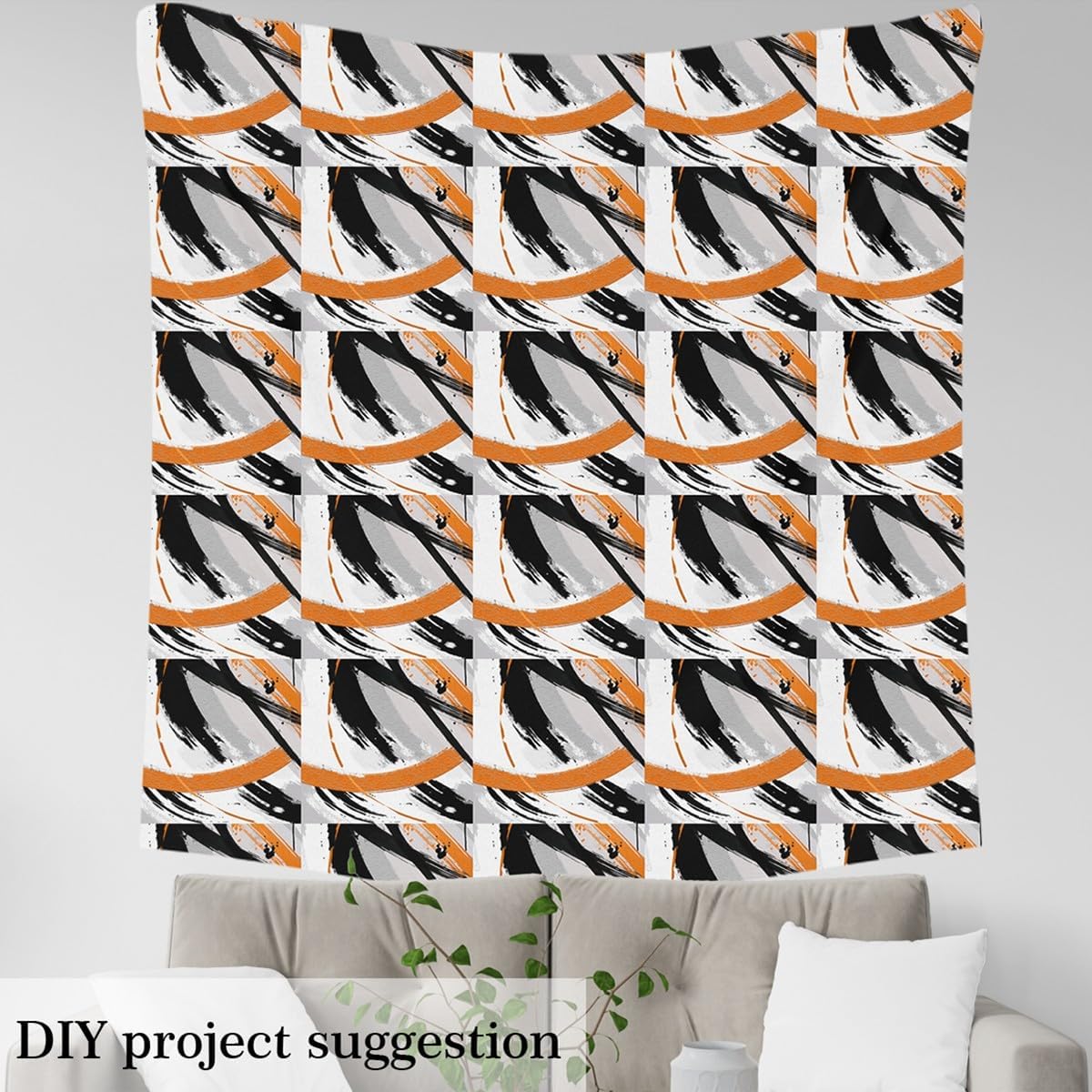 Erosebridal Ink Painting Flannel Fabric by The Yard, Chinese Style Upholstery Fabric, Modern Abstract Decor, Watercolor Aesthetic Art Indoor Not Stretchy Decor, Black Orange White, 3 Yards