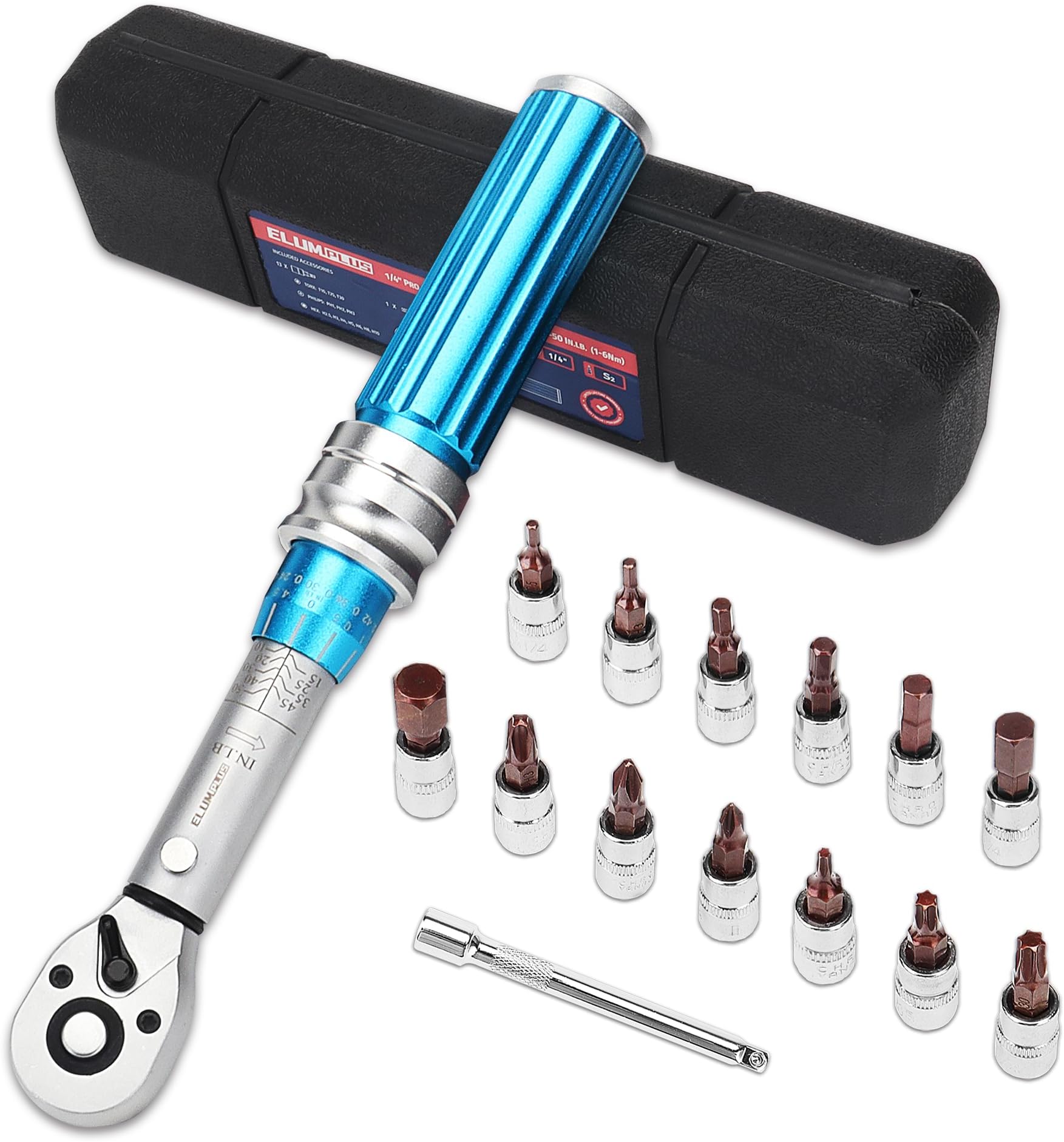 ELUMPLUS 1/4 Torque Wrench Set 10-50 IN.LB (1-6NM) | Click Torque ...
