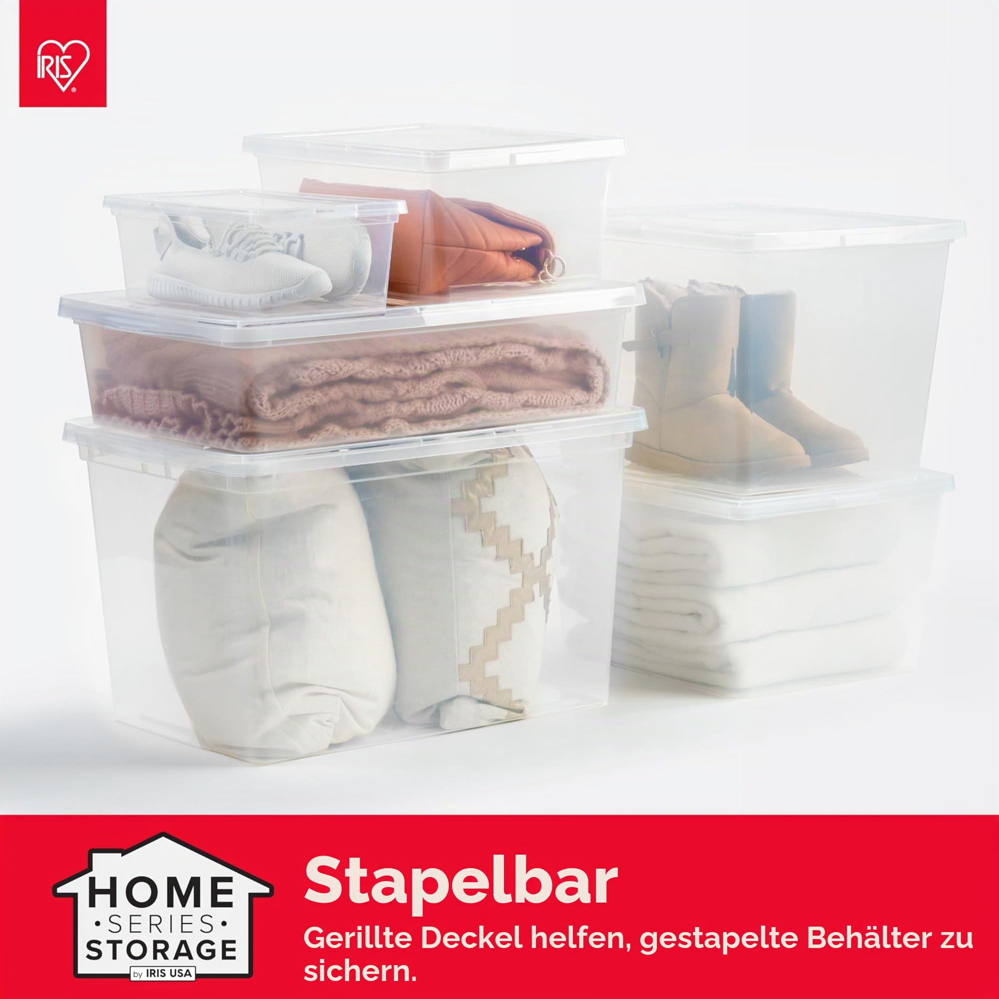 Iris Ohyama Vielseitige Aufbewahrungsboxen, 5L, 20er-Set, Transparent, Deckel leicht schließbar, Stapelbar, Für Schrank, Regale, Klassenzimmer, Organisation, Spielzeug, Kunstbedarf, Schuhe, CNL-5