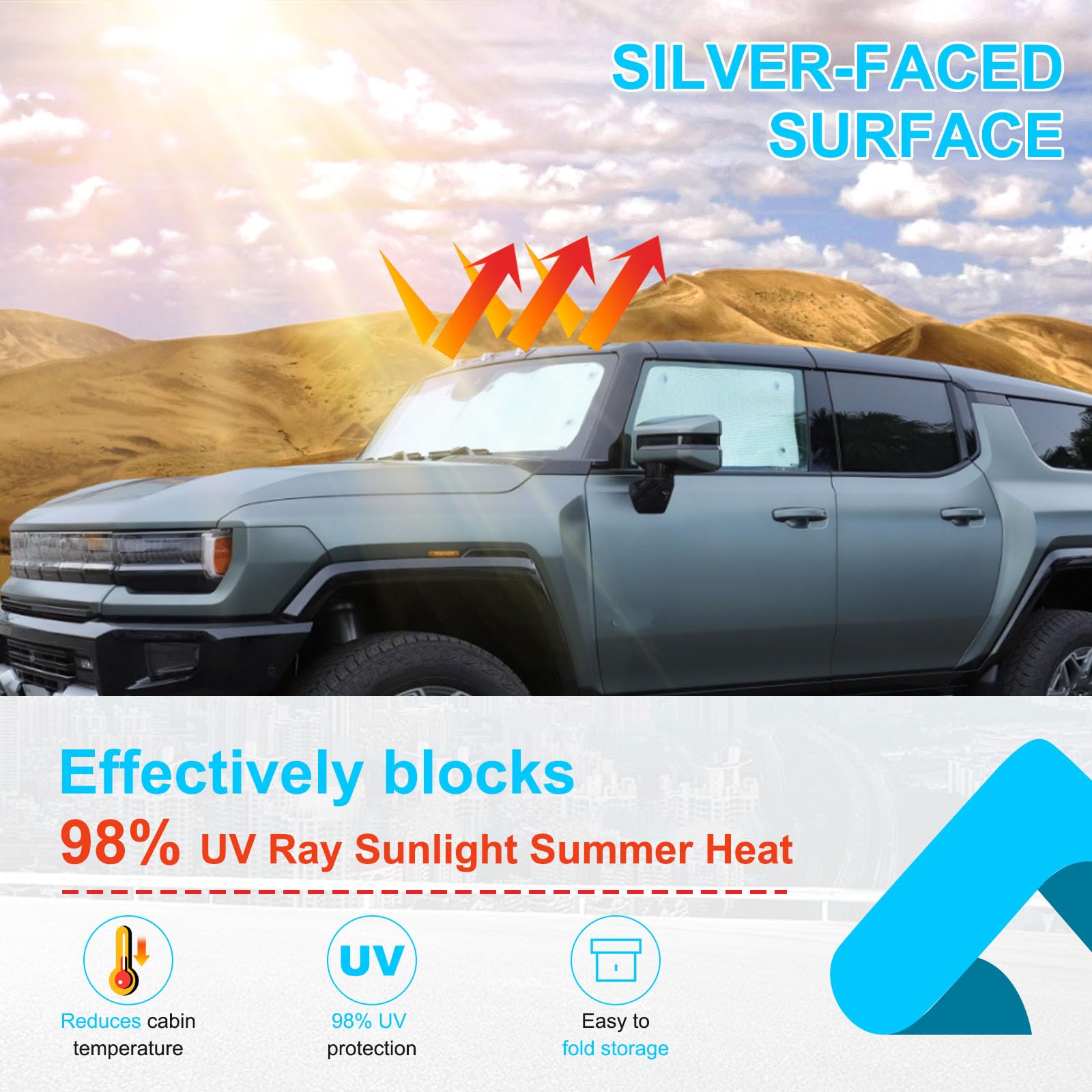 Parasol para parabrisas compatible con Hummer EV 2024 para ventana delantera y lateral, parasol para parabrisas de automóvil, parasol plegable para coche, bloquea los rayos del sol y mantiene tu coche