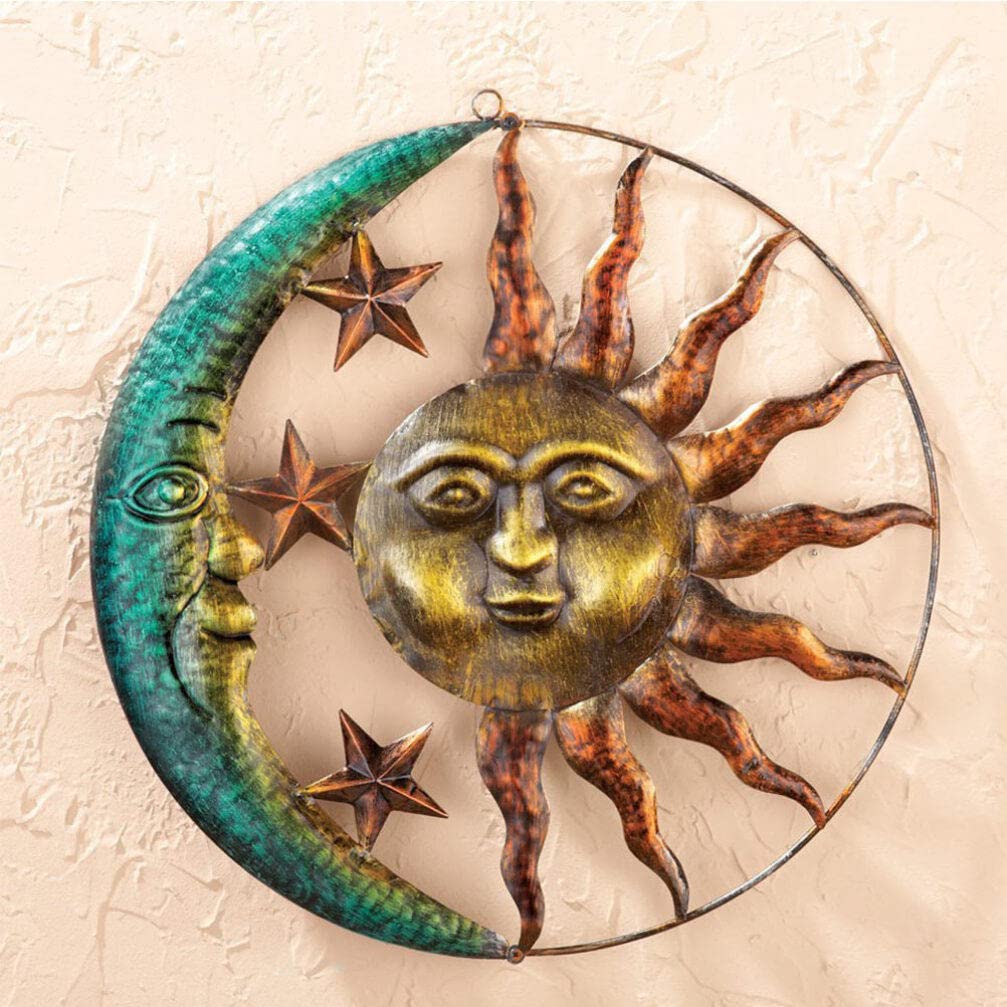 Décoration Murale Fer Forgé Soleil Et Lune - 32x30 Cm - Style Moderne Européen, Pour Intérieur, Bureau, Jardin, Magasin - Finition Résistante - 4