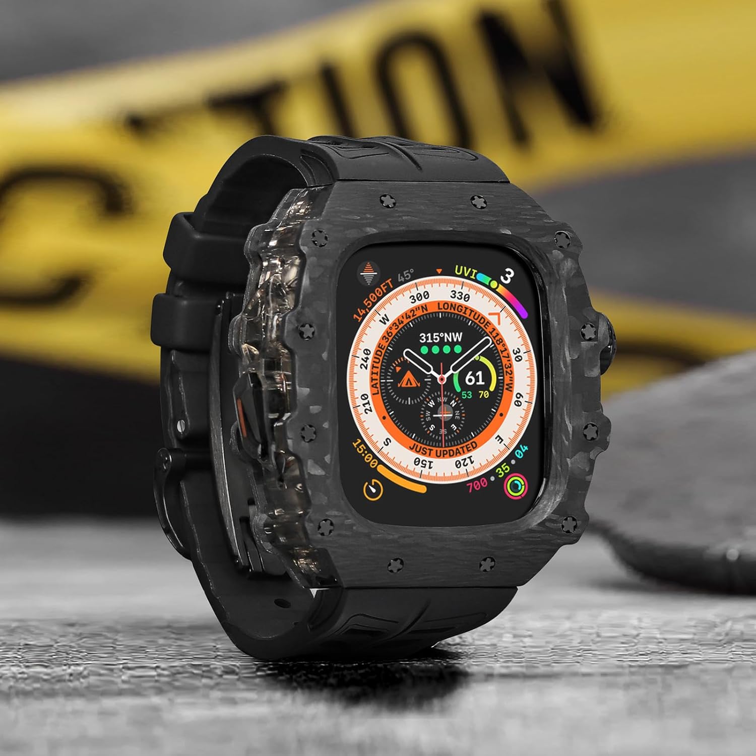 For Apple Watch Ultra 2 Case Carbon Fiber Fluorine Rubber Band, Luxury iWatch Ultra 49mm Carbon Fiber Case for Men, Replacement Fluorine Rubber Strap Apple Watch 49mm Protective Bumper Cover