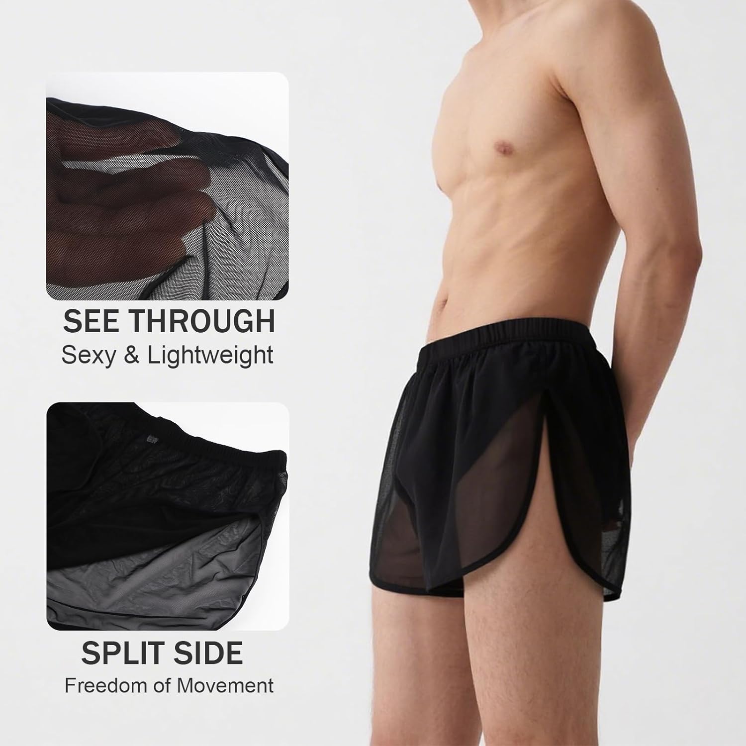 YINYOUYU Mens Sexy Mesh See Through Shorts Underwear Loose Sheer Breathable Boxers Short - Image 4