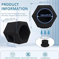 Vista 2 de Escudo de aislamiento de micrófono – Escudo de aislamiento para grabación, bola de aislamiento universal de micrófono con filtro doble pop