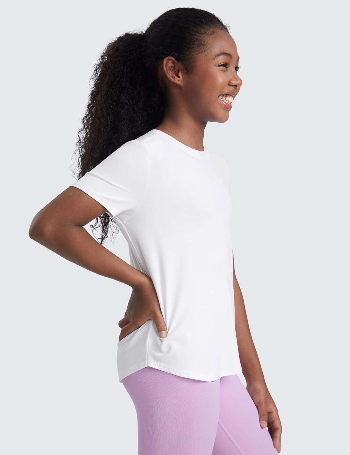 CRZ YOGA Girls Cloudweight Short Sleeve Athletic T Shirts - Active Sports Casual Tees Crew Neck Side Slit Kids Teen