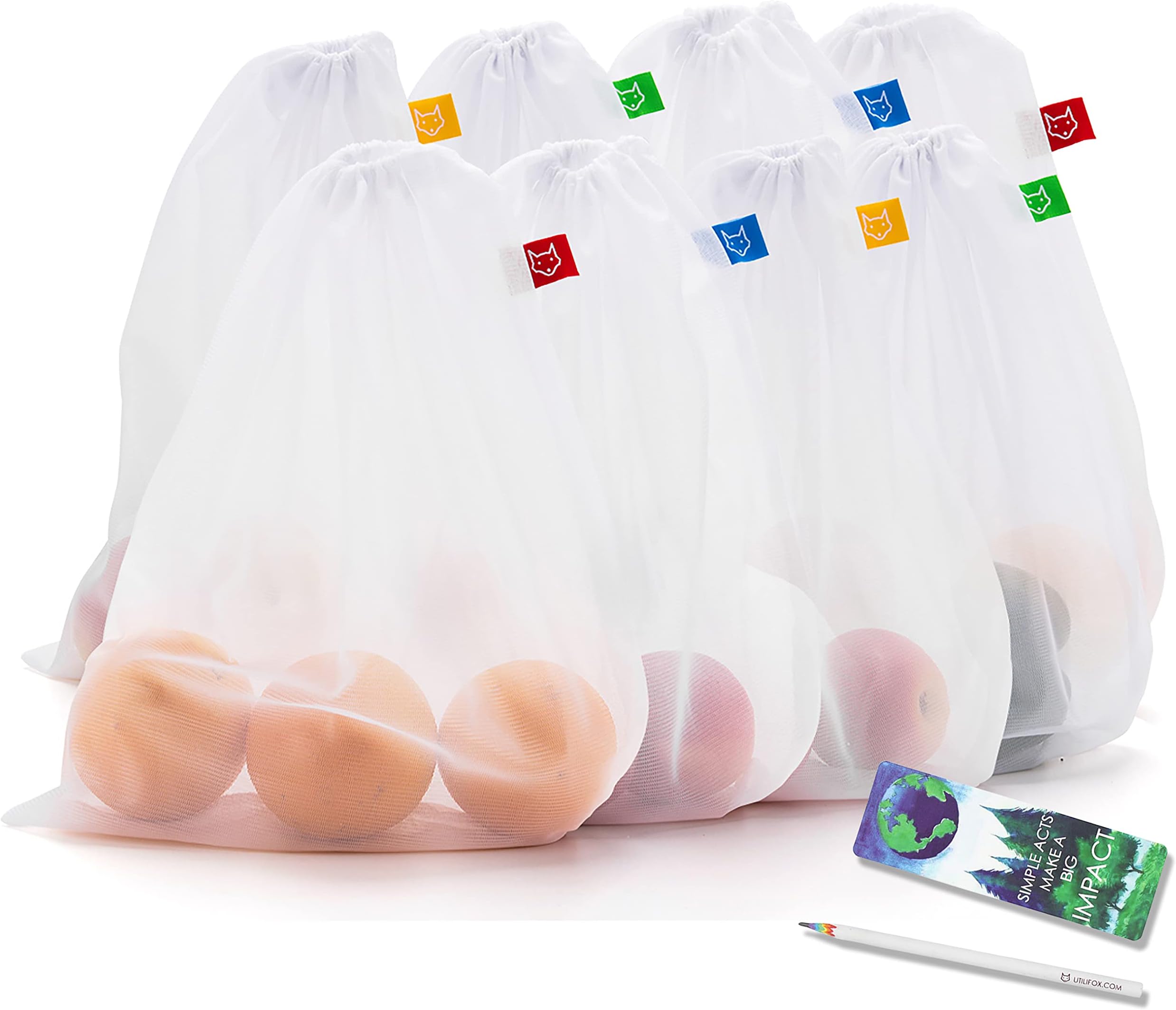 Reusable Produce Bags, Eco Friendly Mesh Bags For Fruit Vegetable, Set of 8, Large, 12x14 in, Washable, Premium Strength, Zero Waste, Produce Bag Drawstring, Vegetables Fruits Bag Grocery