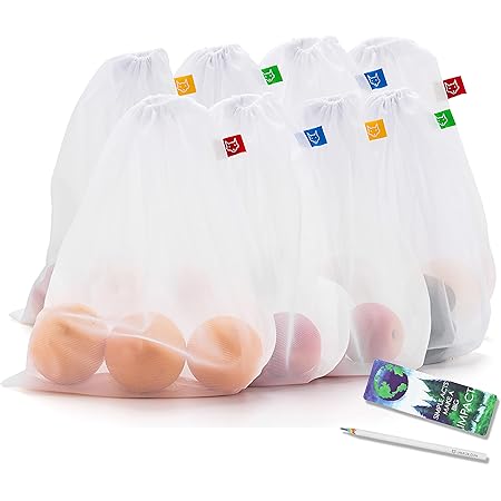 utilifox Reusable Produce Bags, Eco Friendly Mesh Bags For Fruit Vegetable, Set of 8, Large, 12x14 in, Washable, Premium Strength, Zero Waste, Produce Bag Drawstring, Vegetables Fruits Bag Grocery