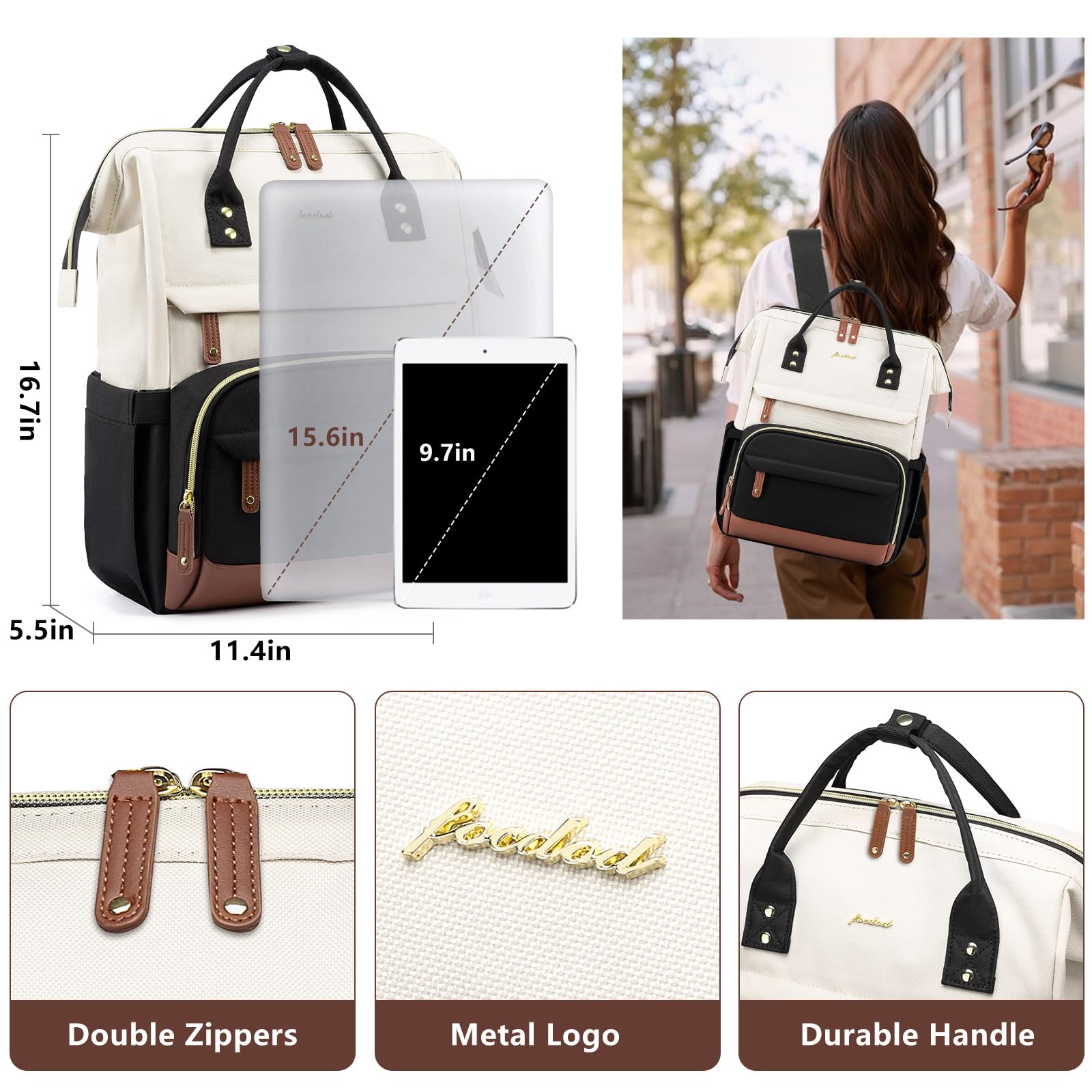 Focdod Laptop Backpack for Women Work: Travel Backpack for Teacher Nurse 15.6 inch Laptop Bag Large Capacity BackPack Purse College Bookbag Computer Back pack Casual Daypack for Business : Electronics