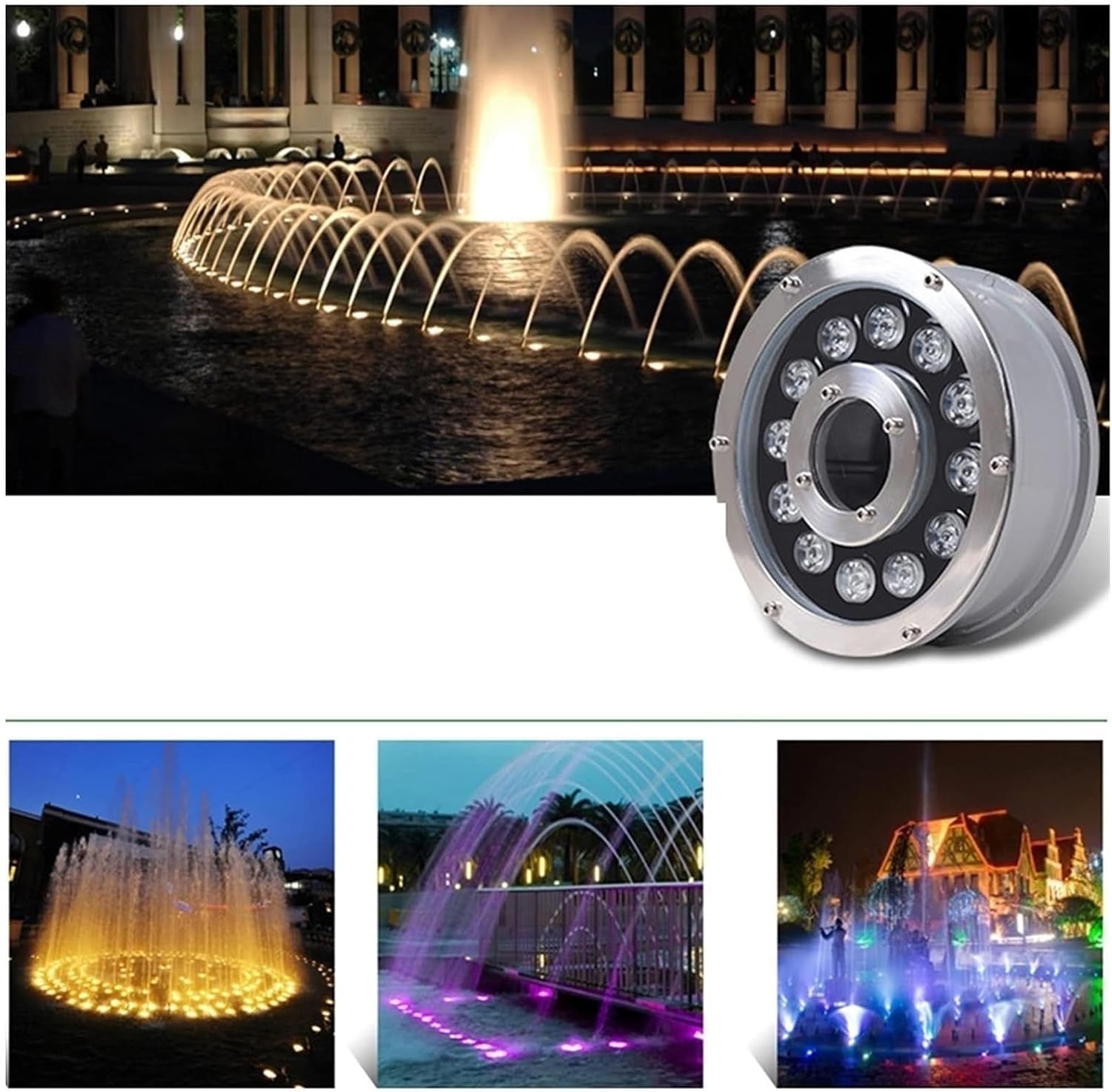 Underwater Pond Lights Middle Hole Ring Light for Fountain for Square Swimming Pools Fish Ponds Illumine(Yellow 9W(1