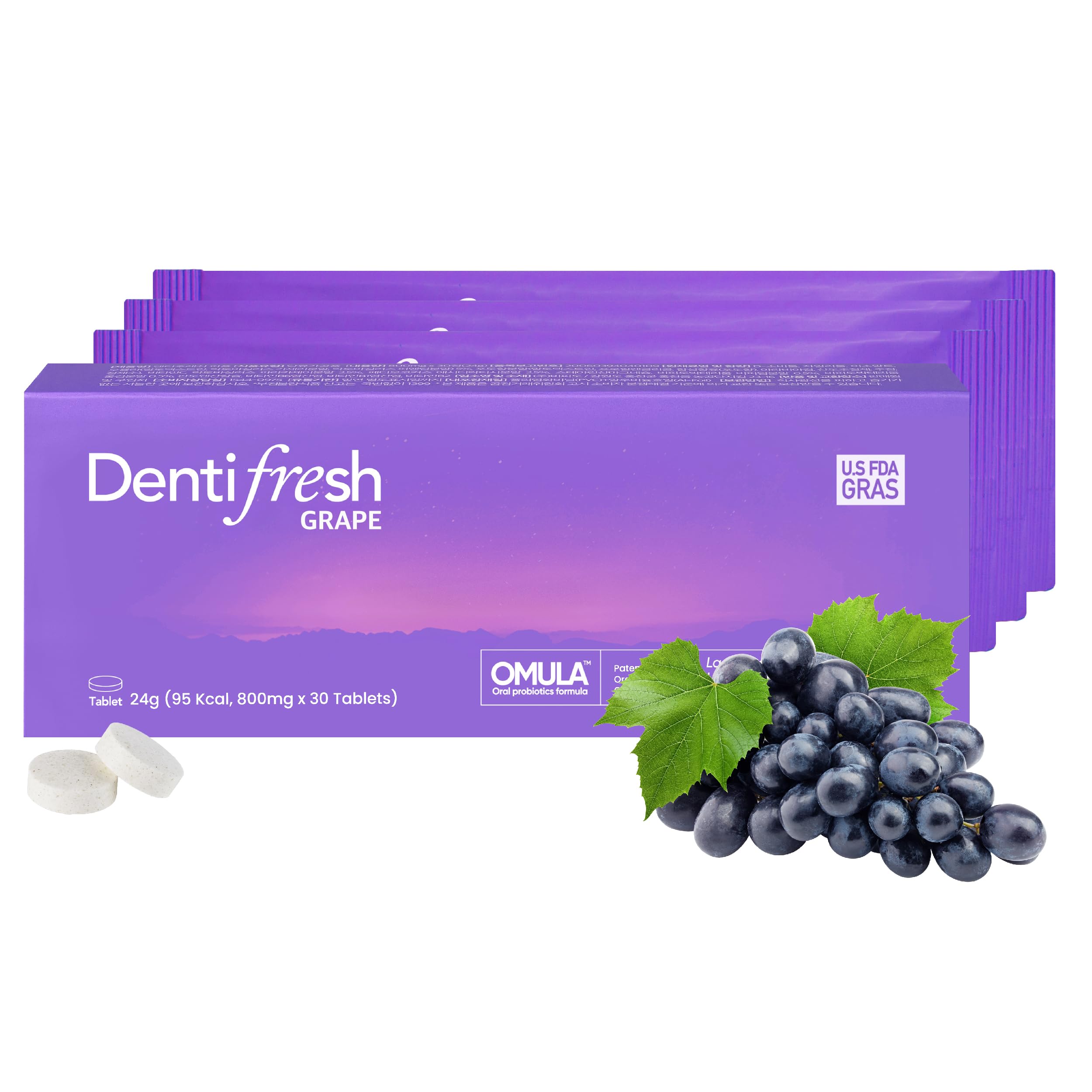 K-Nutra Dentifresh Xylitol Tabs (24g, 30 Tablets) Holiday Gifts 4 Billion CFU, Sugar-Free Oral Probiotics for Teeth & Mouth, Bad Breath Gums, Safe for Bedtime, Mild Grape Flavor with OMULA: Grape