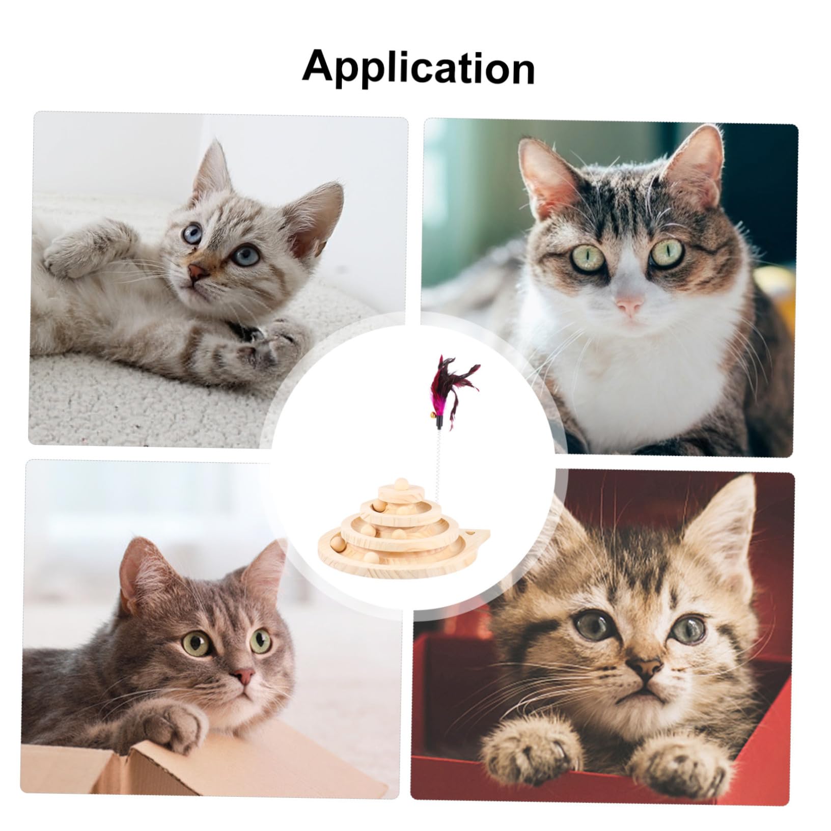 TOYANDONA Juguetes para Gatos con Plataforma Giratoria de Bolas de Madera y Juguete Giratorio para Gatitos para Casa o Apartamento