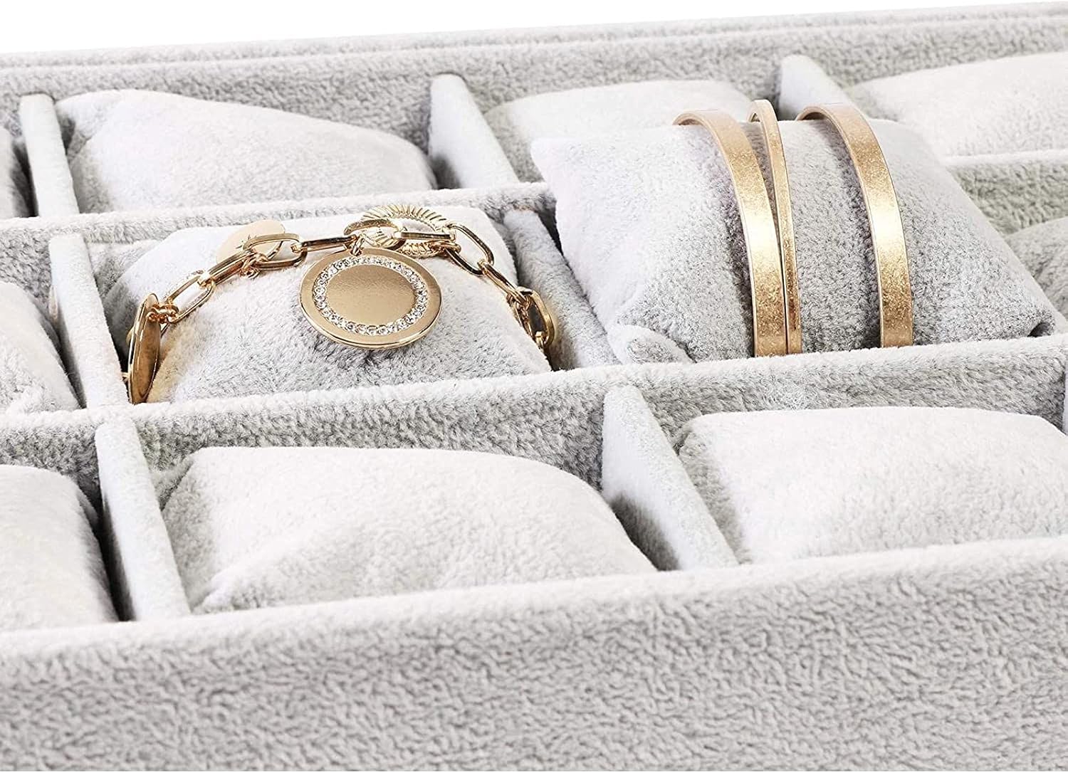 Watch and Jewelry Display Tray with Grid Pillows (Grey, Velvet) : Clothing, Shoes & Jewelry