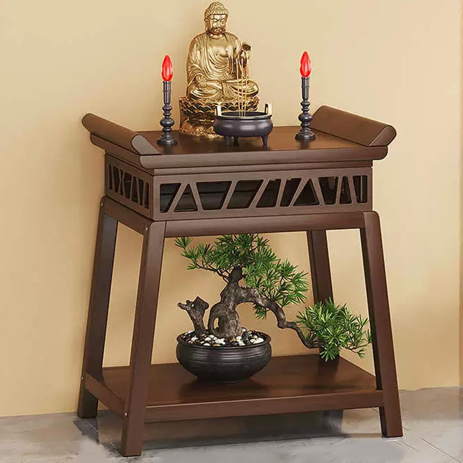NHPJFDC Personal Shrine Altar Table, Buddhist Prayer Altar Cabinet, Meditation Shrine Table with Storage Shelf, Chinese Worship Cabinet for God Of Wealth(L37xW30xH58cm/14.5x11.8x22.8in)