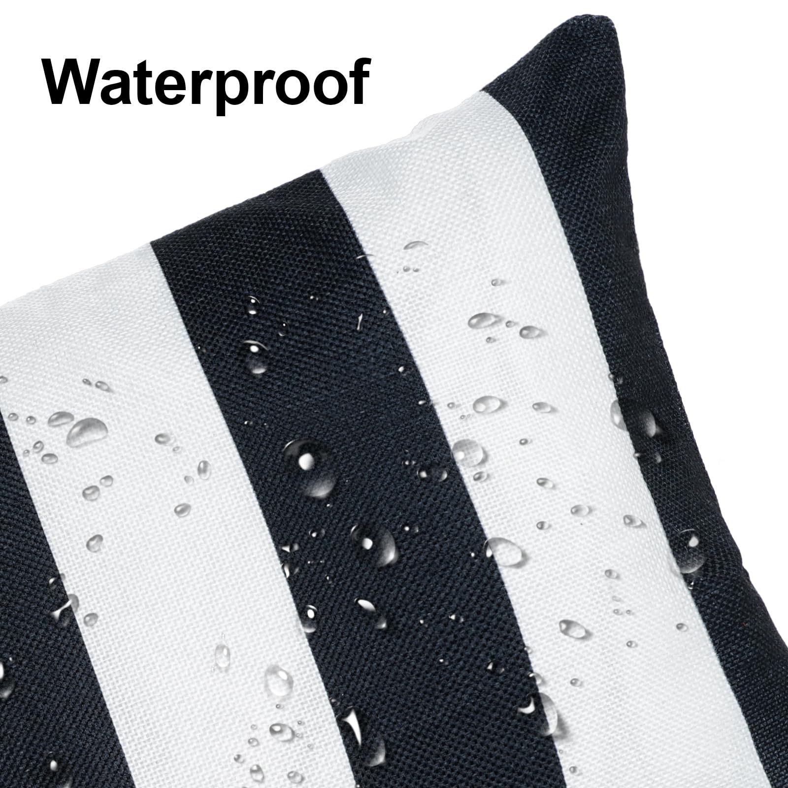 tiggell Lot de 4 Housses de Coussin décoratives imperméables pour extérieur, Jardin, terrasse, canapé, Balcon, Rayures (Noir et Blanc, 30,5 x 50,8 cm)