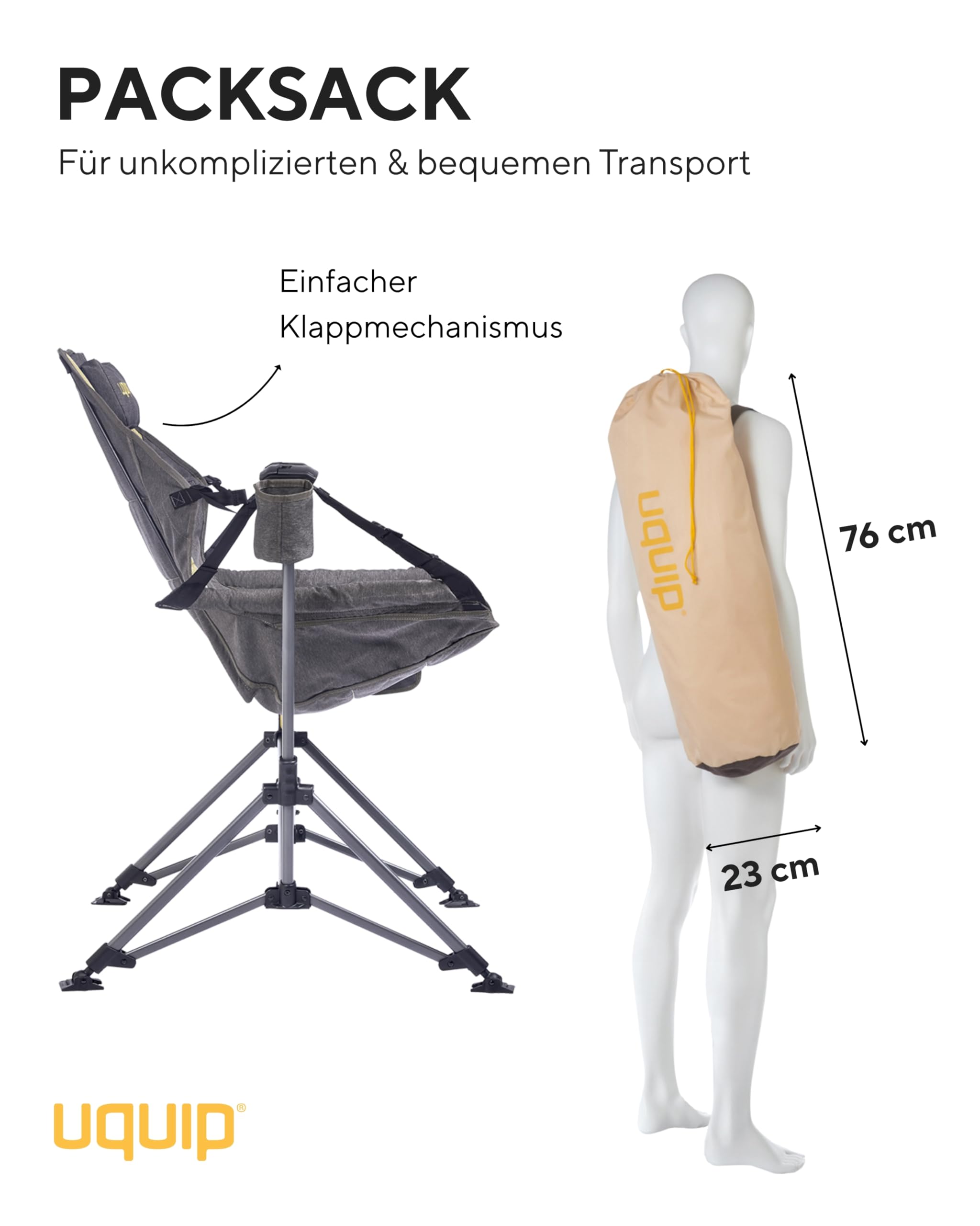 Uquip Campingstuhl Rocky 2.0 boulder I faltbarer Schaukelstuhl mit 120 kg Traglast I kompakter Faltstuhl aus Stahl & Polyester I klappbarer Outdoor-Stuhl für Camping, Strand, Garten & Festivals