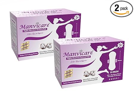 Manvicare Biodegradable Anion Cotton Sanitary Pads for Women - 20 Sanitary Napkins - Size XXL +(370mm)