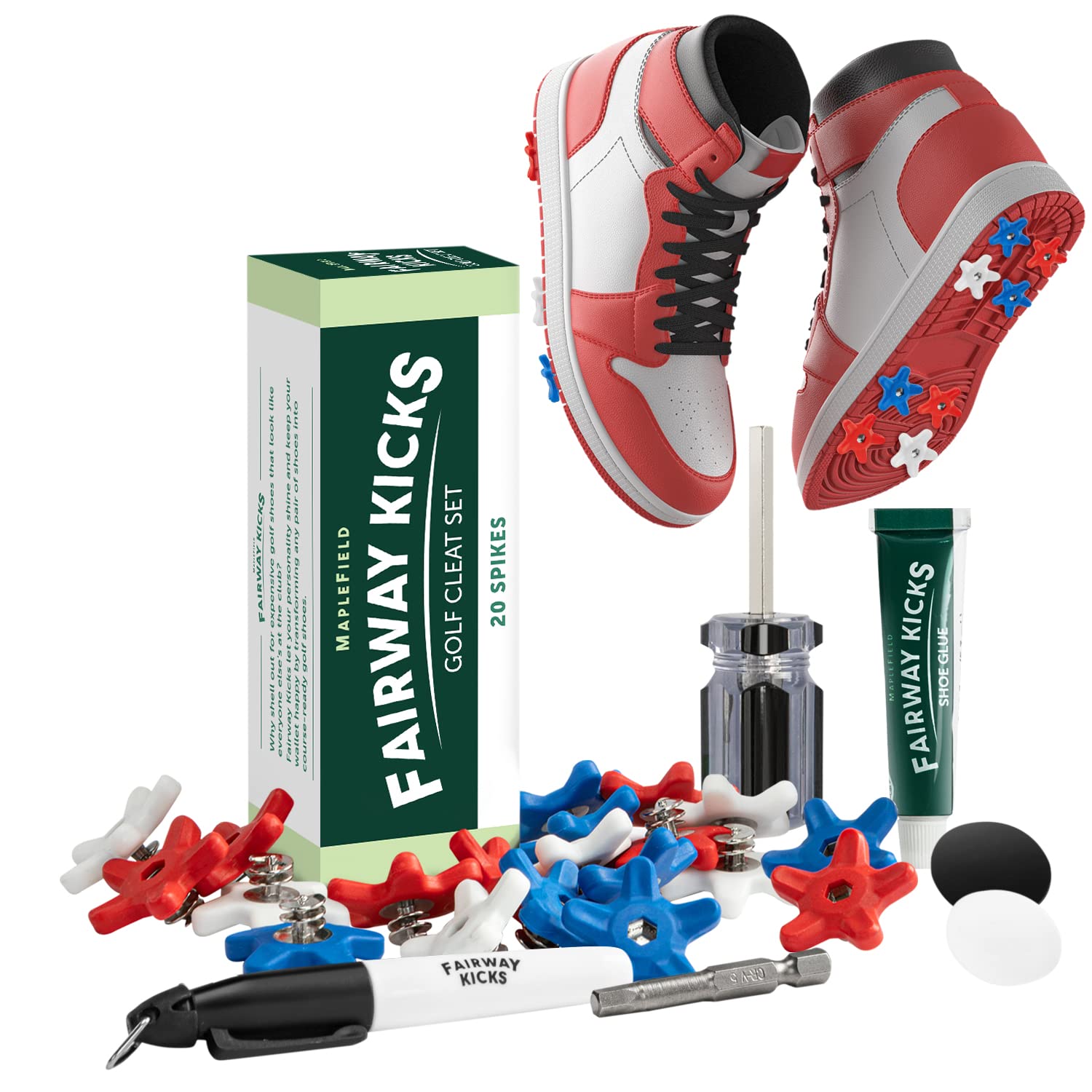 Fairway Kicks - DIY Golf Spikes - Golf Traction Kit for Sneakers - Great Gifting for Golfers and Athletes - Anti-Skid Spikes - Easy Replacement Golf Studs - 20 Pieces