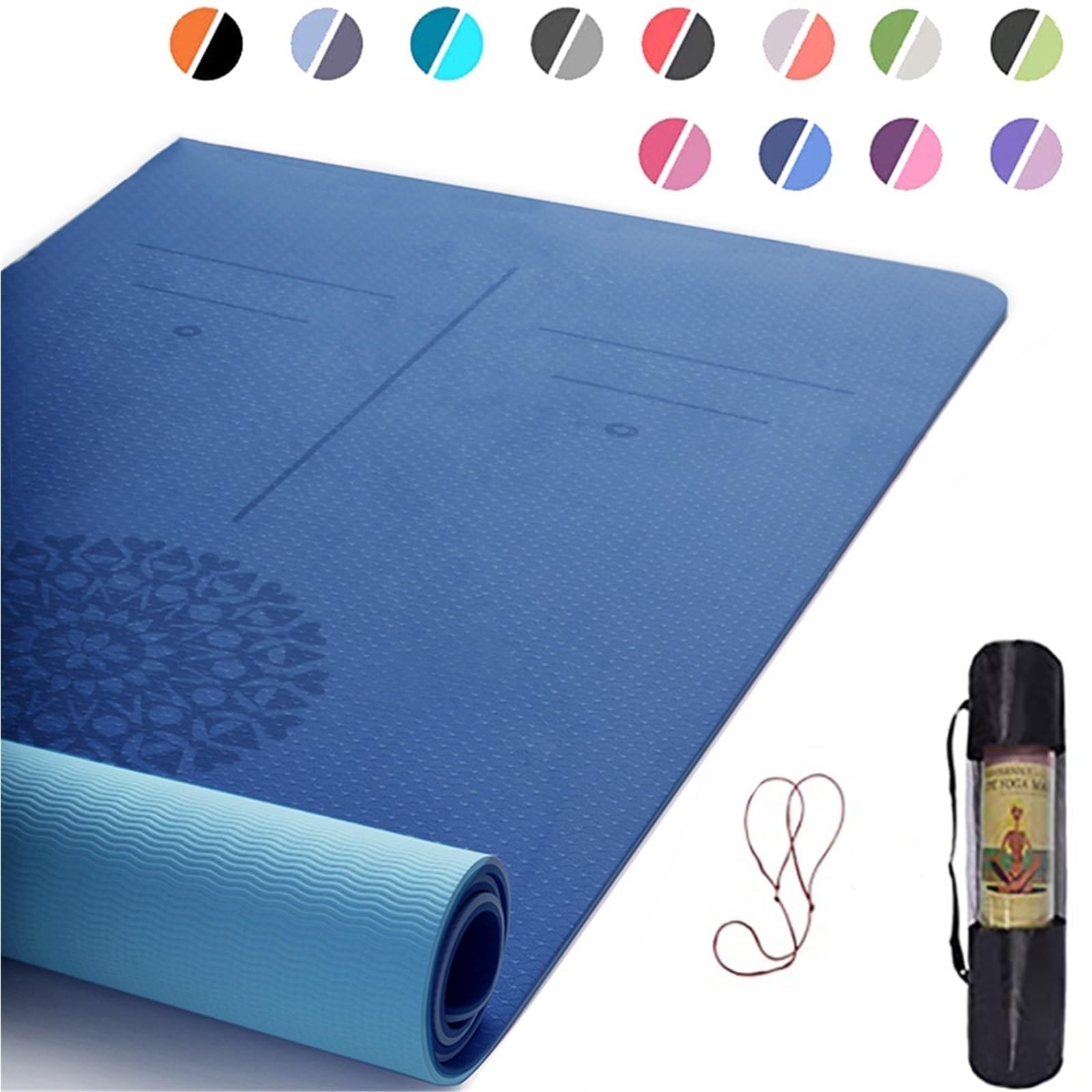 Tappetino da yoga con linea di posizione da 6 mm, a doppio strato, per principianti, casa, palestra, fitness, pilates, pilates, pilates, stretching, ginnastica, palestra e campi